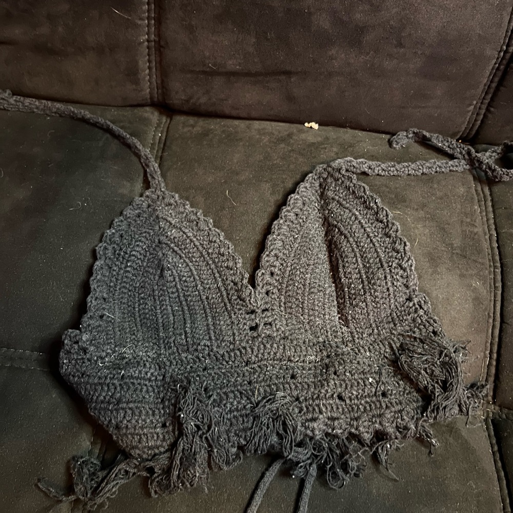 Fringed halter crochet top
